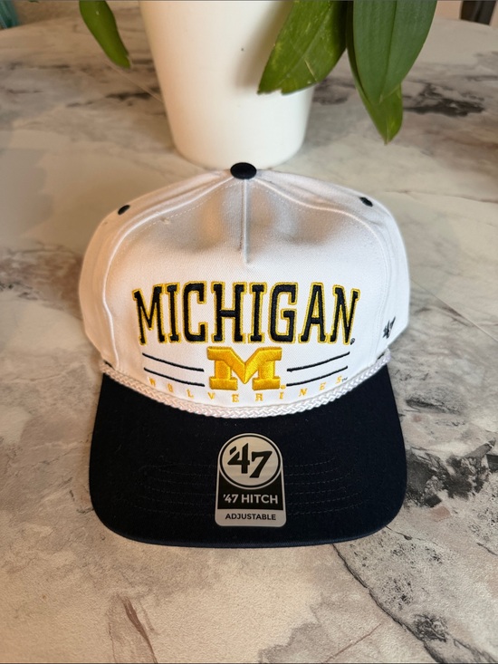47 Other - '47 Michigan White and Black Snapback Hat with Yellow Embroidery